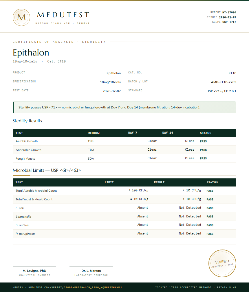 Epithalon Sterility report by Medutest