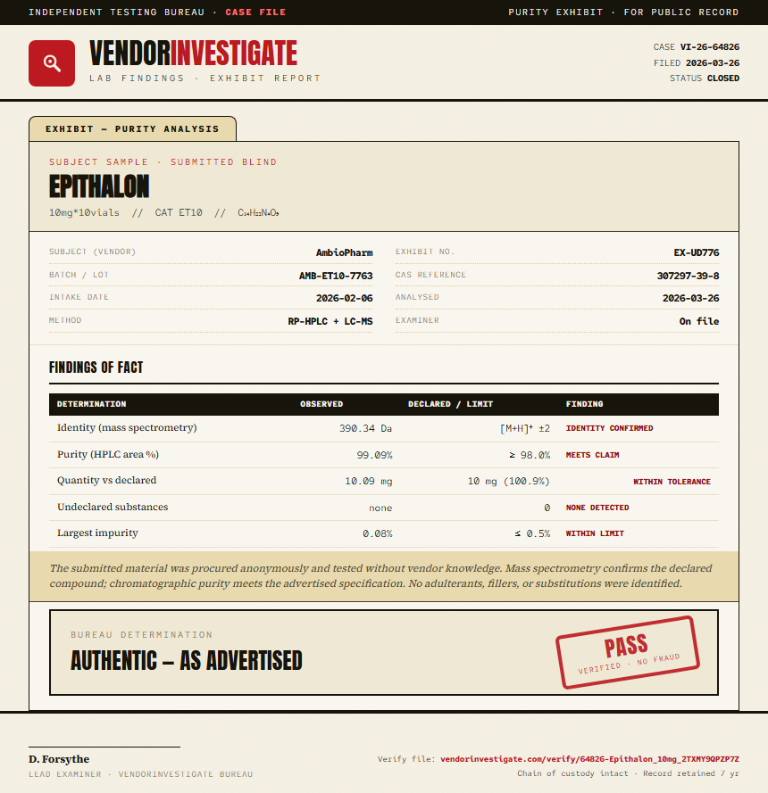 Epithalon Purity (HPLC) report by VendorInvestigate